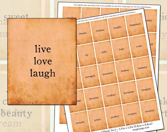 Inspirational Words No.1 Peach two sheet set for Planner digital collage sheet Morning Day Night 1.9 in x 1.5in 3.8cm x 4.8cm