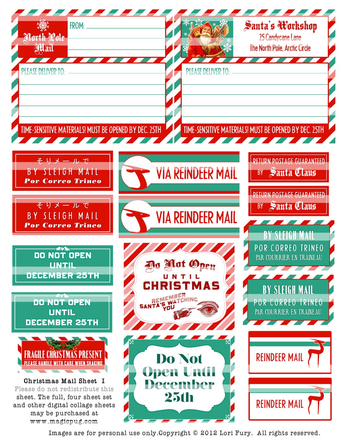 Christmas Mail From Santa Digital Collage Sheet Set FOUR Etsy