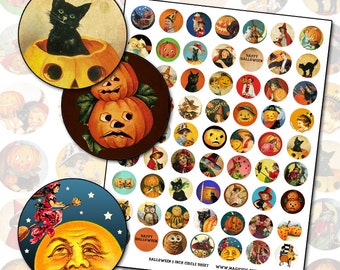 Antique Victorian Halloween 1 inch circles digital collage sheet 25.4mm 25 mm