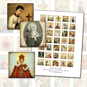 Holy Cards III Inchies 1x1 foglio di collage digitale quadrato per gioielli arte religiosa 25,4 mm 1"