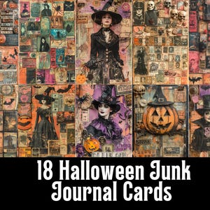 Halloween Witch Junk Journal Cards: Shabby Chic Ephemera (Digital Download)