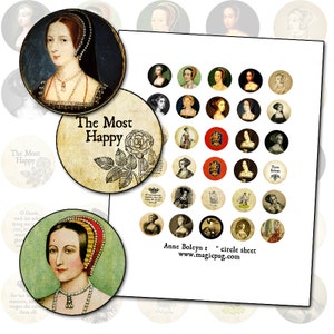 Anne Boleyn Wife of Henry VIII 1 circle digital collage sheet Tudor Queen 25.4mm 25mm image 1