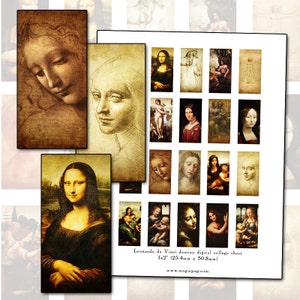 Leonardo Da Vinci domino digital collage sheet 1x2" 25mm x 50mm Renaissance master artist