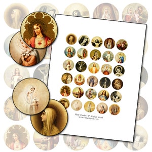 Antique Catholic Holy Cards: 1-inch Round Digital Collage (PDF)