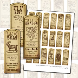 Macbeth Witch Potion Labels: Antique-Style Ingredients (Digital Collage Sheet)