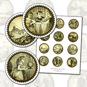Sepia Antike Viktorianische Speller Schule Geschenkanhänger 2 "Kreis Digital Collage Sheet 50mm Pin Abzeichen Button vorhanden