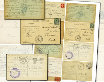 Antique Postcard Backs Collage Sheet 8.5 x 11" full page of postcards writing postal postage mail art correspondence