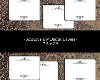 Large BW Blank Labels digital collage sheet altered art  editable PDF organization tools custom note card address label place setting