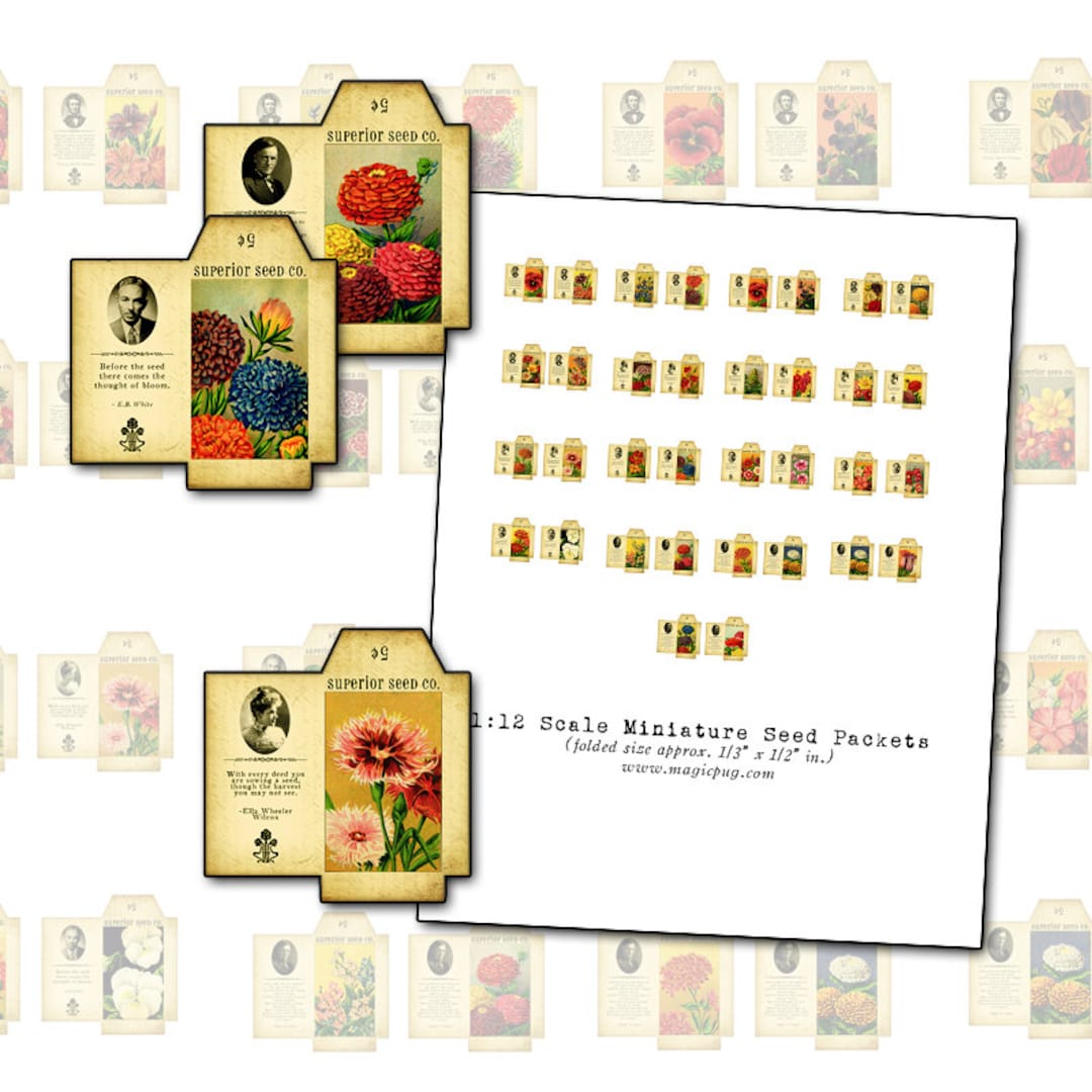 Miniature Seed Packet Collage Sheet: 1/12 Scale Dollhouse (digital ...