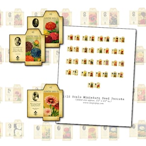 Feuille de collage numérique en paquet de graines miniature pour accessoires de maison de poupée, accessoires de poupée à l'échelle 1/12, techniques mixtes d'art altéré et plus