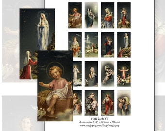 Antique Catholic Holy Cards VI 6 Digital Collage domino size 1x2 in 25mm x 50mm