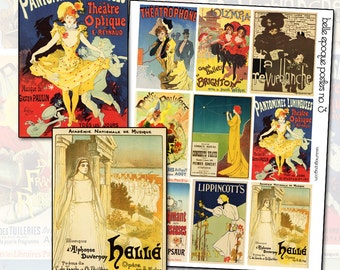 Antique French and European Belle Epoque Posters Digital Collage Sheet No 3 bright art nouveau