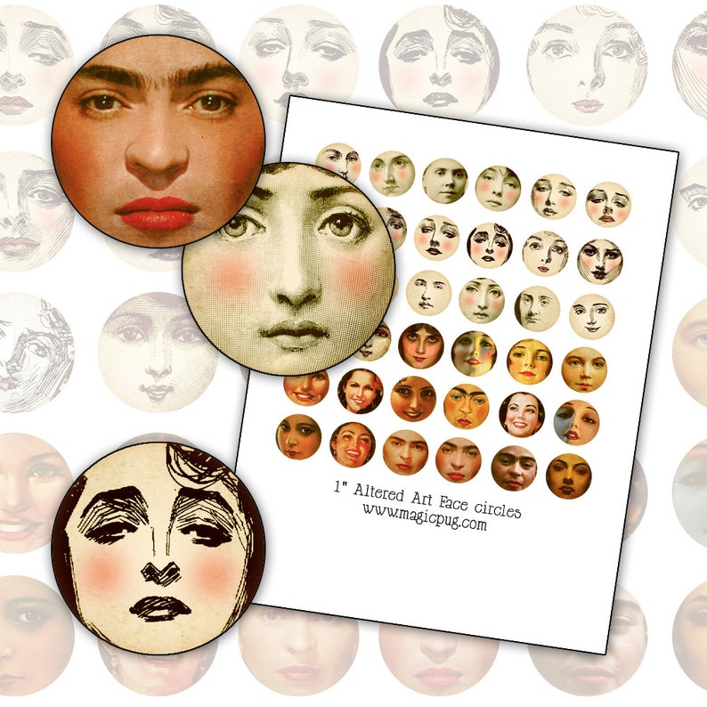 Altered Art Faces: 1-inch Circles Collage Sheet (digital Download) - Etsy