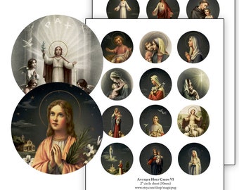Antique Catholic Holy Cards VI  Digital Collage 2 inch circle round size 50mm