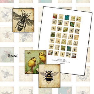 Bees Scrabble sized digital collage sheet .75 x .83 in 19mm x 21mm image 1