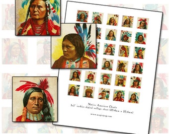 Native American Chiefs inchies digital collage sheet 1 inch square altered art  25.4mm 25mm