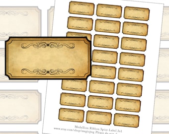 Antique Sepia Medallion Blank Spice Labels digital collage sheet 300dpi 2x1 EDITABLE PDF INCLUDED