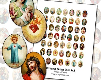 Religious Art No.1 18mm x 25mm oval digital collage sheet 18x25mm 18x25