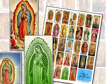 Our Lady of Guadalupe domino digital collage sheet 1x2 25mm x 50mm clouds Virgin Southwestern art