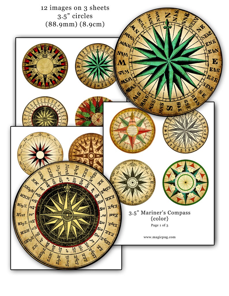 Mariner's Rose Compass Color Digital Collage Sheet 3.5 Etsy
