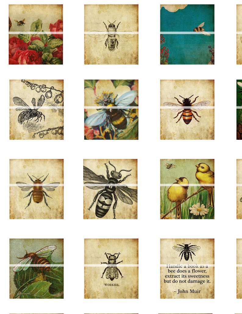 Bees Scrabble sized digital collage sheet .75 x .83 in 19mm x 21mm image 2