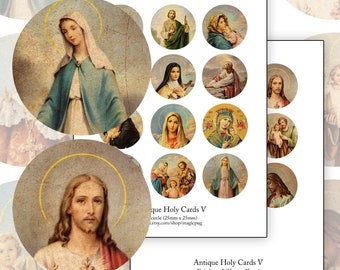 Instant Digital Download Antique Catholic Holy Cards V  Digital Collage 2 inch circle size 50mm