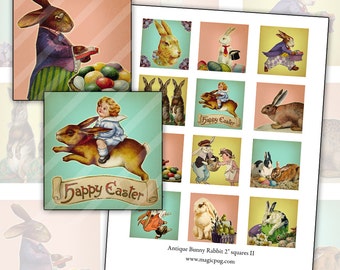 Easter Crafts Antique Bunny Rabbit 2 inch Quadrate II digitale Collage Blatt 50 mm 2x2 50.8 mm x 50.8 mm