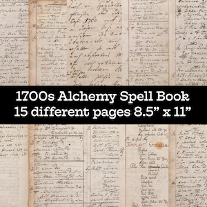 1700 Alchemy Spell Book Magic Pages tamaño carta hojas imprimibles collage digital suministra texturas fondo arte alterado medios mixtos