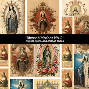Gezegende moeder, moeder Maria nr. 2 digitaal collageblad voor efemere rommeltijdschriftencollectie antieke heilige kaarten Katholieke kunst Onze-Lieve-Vrouw