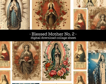 Blessed Mother Mother Mary No. 2  digital collage sheet for junk journal ephemera collection antique holy cards Catholic art Our Lady