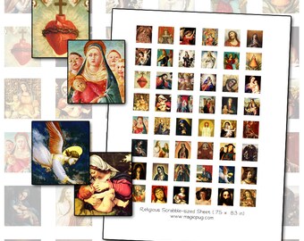 Instant Digital Download Middeleeuwse &Renaissance Katholieke Religieuze Schilderijen Scrabble digitale collage blad .75 x .83 inch 19mm x 21mm