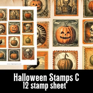 Halloween Stamps C Poststempel Clipart digitale collage vel Junk Journal Fussy Cuts Ephemera cadeau voor crafter jack o lantern shabby chic
