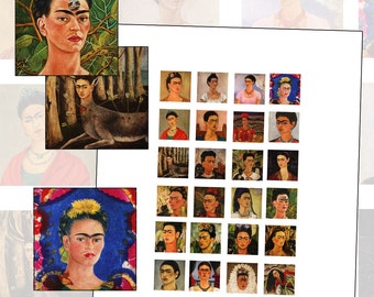 Frida Kahlo Self Portrait Inchies Digital Collage Sheet instant download printable 1x1 25mm 1" square