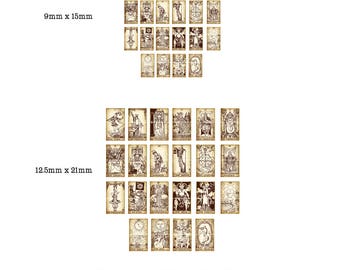 Tiny Miniature Dollhouse Tarot Card digital collage sheet for dollhouse 1:12 scale