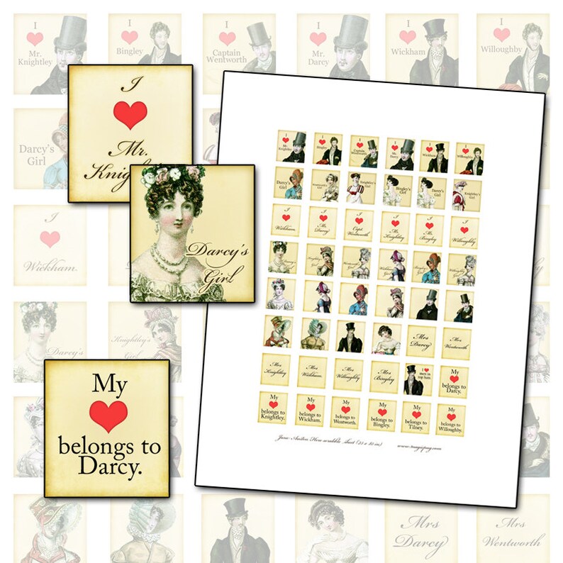 Jane Austen Hero Scrabble Digital Collage Sheet I Love Mr Etsy