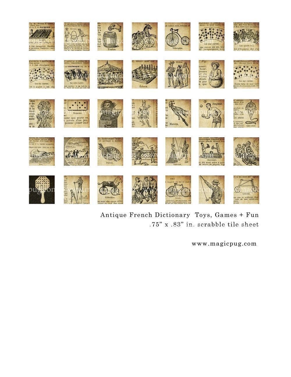 Antique French Games Toys Fun Scrabble Jewelry Digital Collage Etsy