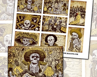 Day of the Dead Sepia Altoids Tin Digital Collage sheet 3.5 x 2.25 Mexican 88mm x 63mm