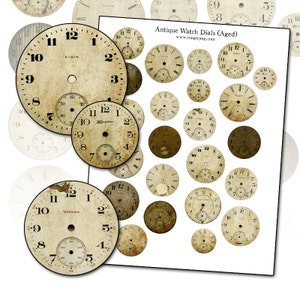 Aged Antique Watch Dials Digital Collage Sheet (8.5x11&quot; PDF)