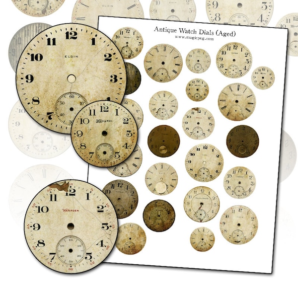 Antique Watch Dial Aged Version digital collage sheet for Altered Art Scrapbooking Mixed Media and more