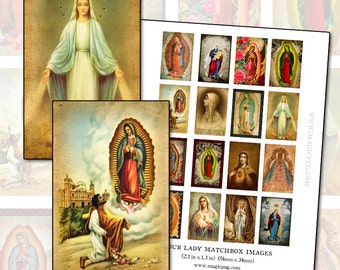 Our Lady  matchbox shrine digital collage sheet 2.1 x 1.3 in  54mm x 34mm Blessed Mother Holy Virgin