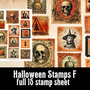 Halloween Stamps F Poststempel Clipart digitaal collageblad Junk Journal Fussy Cuts Ephemera cadeau voor crafter jack o lantern shabby chic