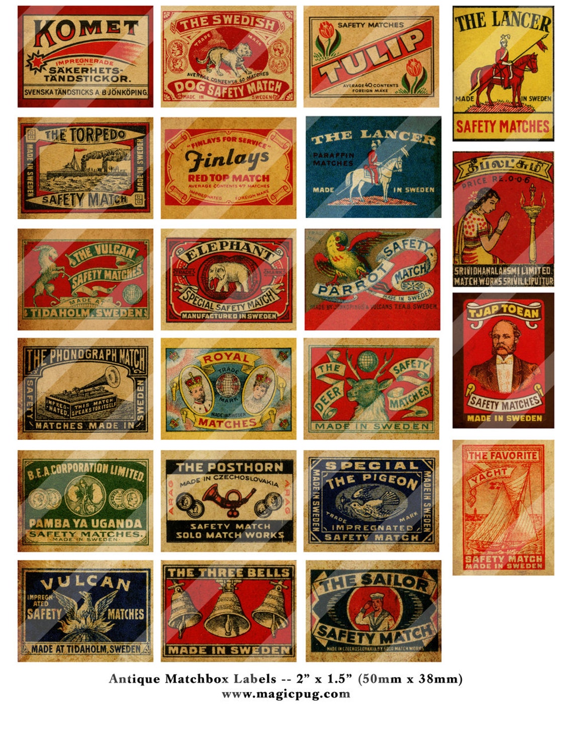 Antique Matchbox Labels 2 in X 1.5 in 50mm X 38mm Digital - Etsy
