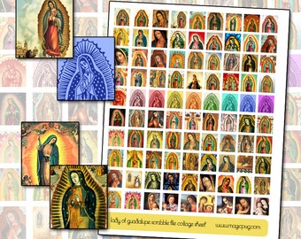 Lady of Guadalupe Scrabble Tile collage sheet for pendant or magnets 19mm x 21mm .75 in x .38 in rainbow religious mexican