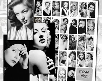 Classic Movie Stars Digital Collage Sheet - Grace Kelly Joan Crawford Bette Davis silent movie stars 25mm x 50mm 1x2 inch