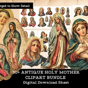 Moeder Maria Onze Lieve Vrouw van Guadalupe antieke clipart digitale download collage blad bundel voor religieuze ambachten junk tijdschriften plakboek
