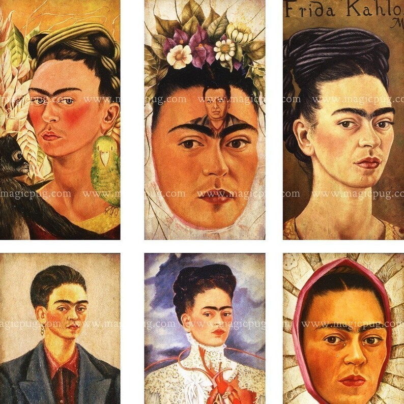 Frida Kahlo Self Portrait peintures domino collage numérique feuille 1x2 pouces téléchargement instantané imprimable image 3