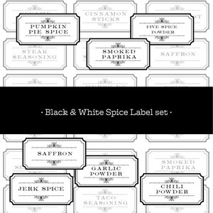Black and White Spice Labels: Victorian Kitchen Set (Digital Download)