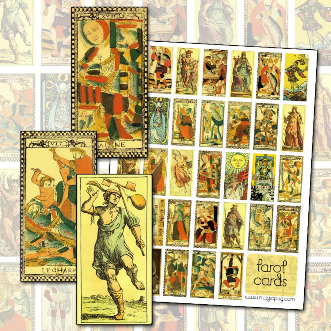Antique Tarot Card Collage Sheet: Domino Jewelry & Altered Art (digital ...