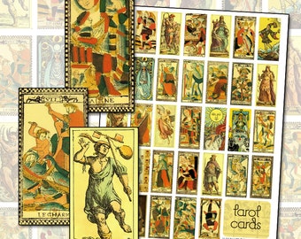 Antique Tarot Card Digital Collage Sheet for domino jewelry and altered art 25mm x 50mm 1x2 in