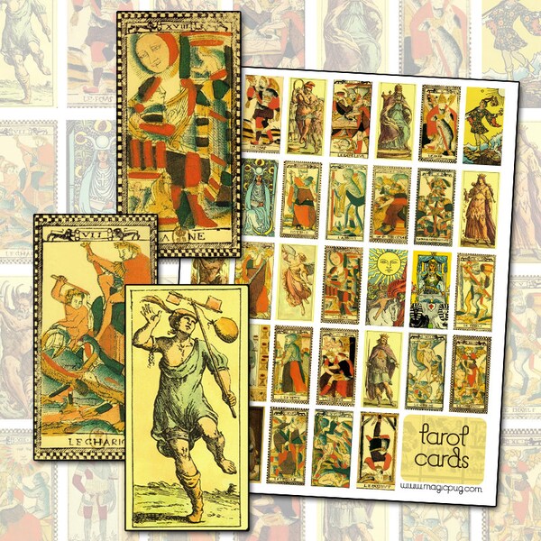Antique Tarot Card Collage Sheet: Domino Jewelry & Altered Art (Digital Download)